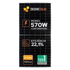 PAINEL SOLAR FOTOVOLTAICO ZNSHINE MONO 570W N-TYPE ZXMR-UHLD132-570/N COM GRAFENO