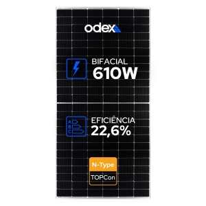 PAINEL SOLAR FOTOVOLTAICO ODEX 610W N-TYPE 132 CELULAS BIFACIAL ODE13112024