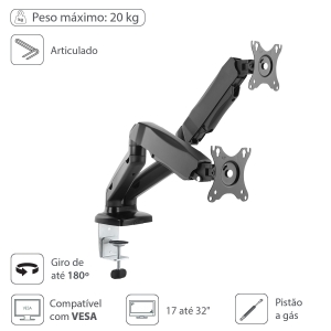 SUPORTE A GAS PARA 2 MONITORES 17'' A 32'' SM-341B