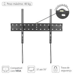 SUPORTE PARA TV LED- LCD DE 37" A 70" FIXO COM NIVEL DE BOLHA E TRAVA DE SEGURANÇA - ST410A