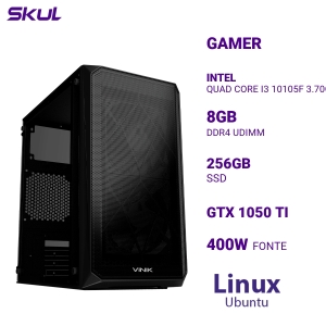 COMPUTADOR 3000 QUAD CORE I3 10105F 3.70GHZ MEM 8GB DDR4 SSD 256GB GTX 1050 TI FONTE 400W  LINUX UBUNTU