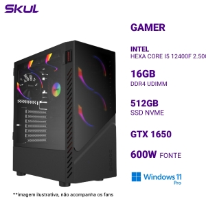 COMPUTADOR GAMER 5000 I5 12400F 2.50GHZ MEM 16GB DDR4 SSD 512GB NVME GTX 1650 FONTE 600W 80 PLUS WHITE WINDOWS 11 PRO