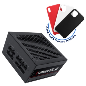 FONTE GAMER PCYES SHOCKER FULL MODULAR 600W 80 PLUS WHITE - BLACK VULCAN - FM600WBV + CAPA PARA IPHONE SORTIDA