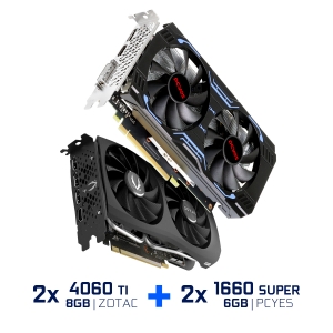 KIT PROMOCIONAL 2X RTX 4060TI 8GB ZOTAC + 2X GTX 1660 SUPER 6GB 192BITS PCYES