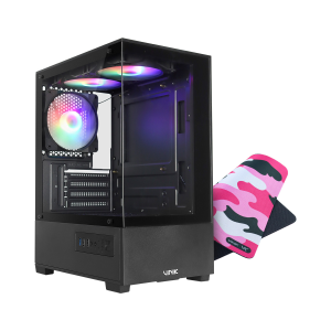 KIT PROMOCIONAL GABINETE GAMER VINIK G-SHIELD VIDRO TEMPERADO C/ 3 FANS - GGGSVBK + MOUSEPAD SORTIDO VINIK