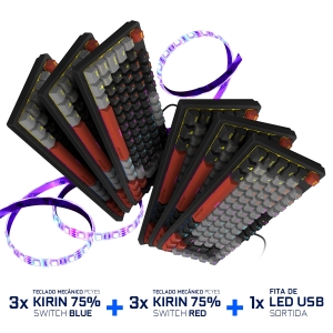 KIT PROMOCIONAL TECLADO MECANICO 75% PCYES KIRIN + FITA DE LED SORTIDA