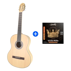 KIT PROMOCIONAL VIOLÃO INICIANTE TONANTE ACÚSTICO LORENZZO NYLON 39" NATURAL + ENCORDOAMENTO NYLON COBRE PRATA TENSÃO MÉDIA