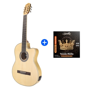 KIT PROMOCIONAL VIOLÃO TONANTE  ELETROACÚSTICO FLAT LORENZZO 39" NATURAL +  ENCORDOAMENTO NYLON COBRE PRATA TENSÃO MÉDIA