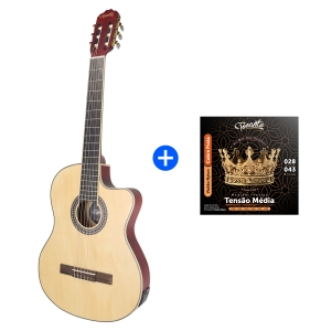 KIT PROMOCIONAL VIOLÃO TONANTE  ELETROACÚSTICO FLAT LORENZZO 39" BROWN FOSCO +  ENCORDOAMENTO NYLON COBRE PRATA TENSÃO MÉDIA